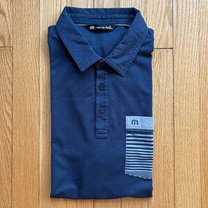Travis Mathew Men’s Short Sleeve Performance Polo Shirt Large Blue Gray Pocket